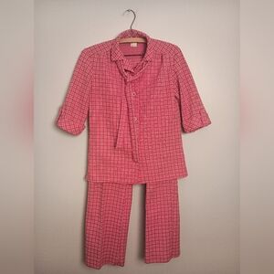 70's Styletinx- Red & White 3 Piece Polyester Suit- Size 2/4